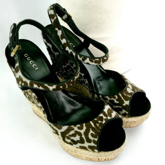 Gucci Shoes - Authentic GUCCI Leopard Print Wedge Espadrille